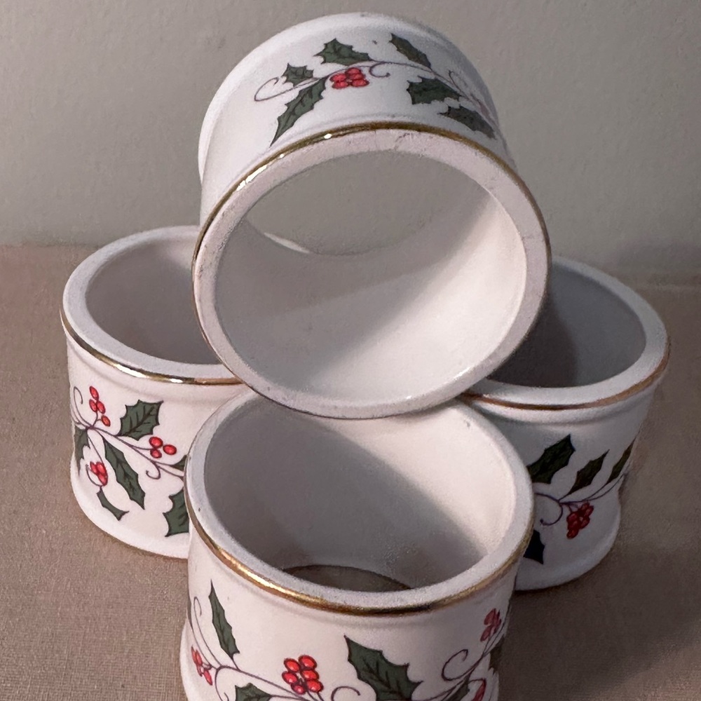 Festive Holly Berry Ceramic Napkin Rings - Picture 6 of 8